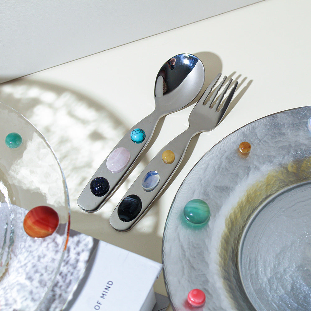 Gemstone Charm Stainless Steel Utensil Set (2pcs)