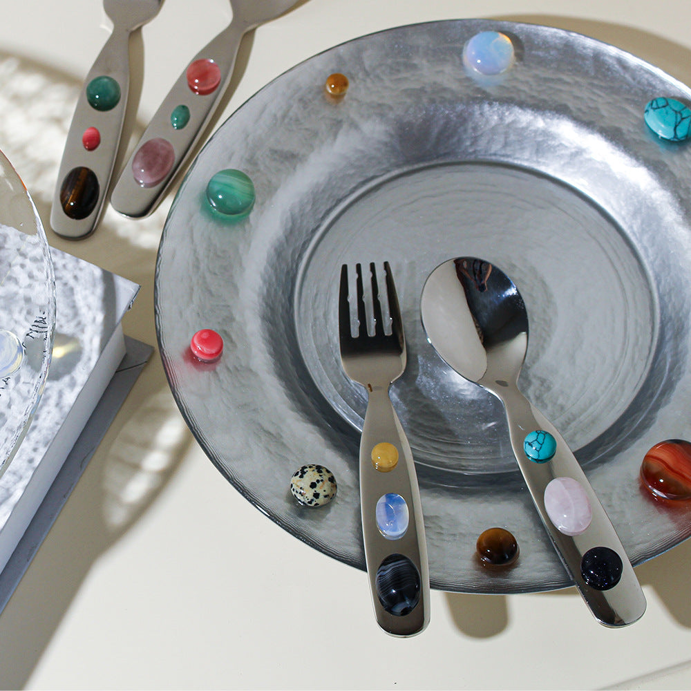 Gemstone Charm Stainless Steel Utensil Set (2pcs)
