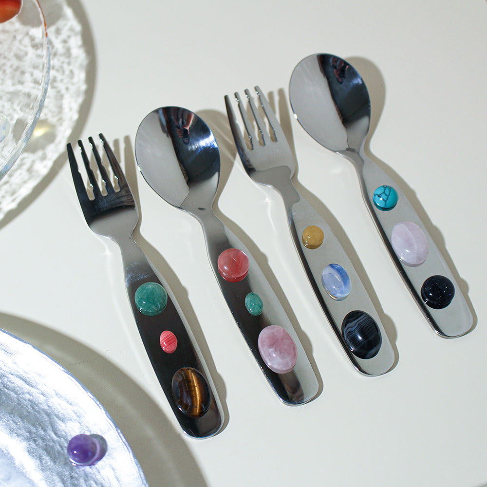 Gemstone Charm Stainless Steel Utensil Set (2pcs)