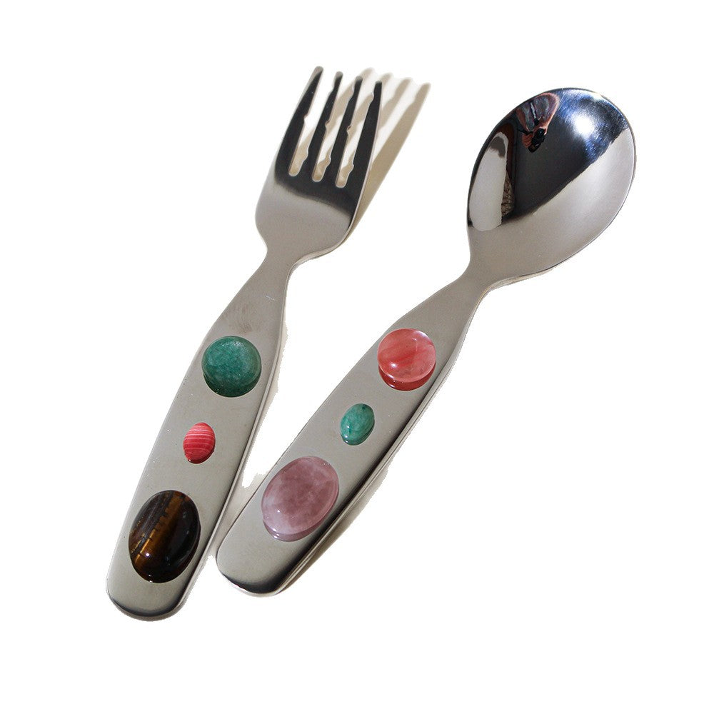 Gemstone Charm Stainless Steel Utensil Set (2pcs)