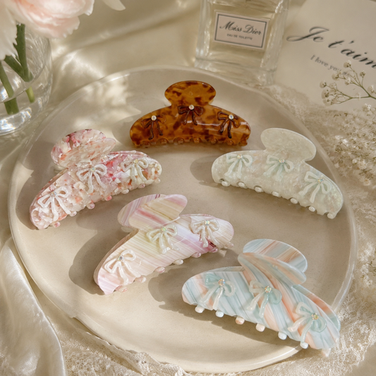 Pastel Ribbon Charm Hair Claw Set (4pcs)