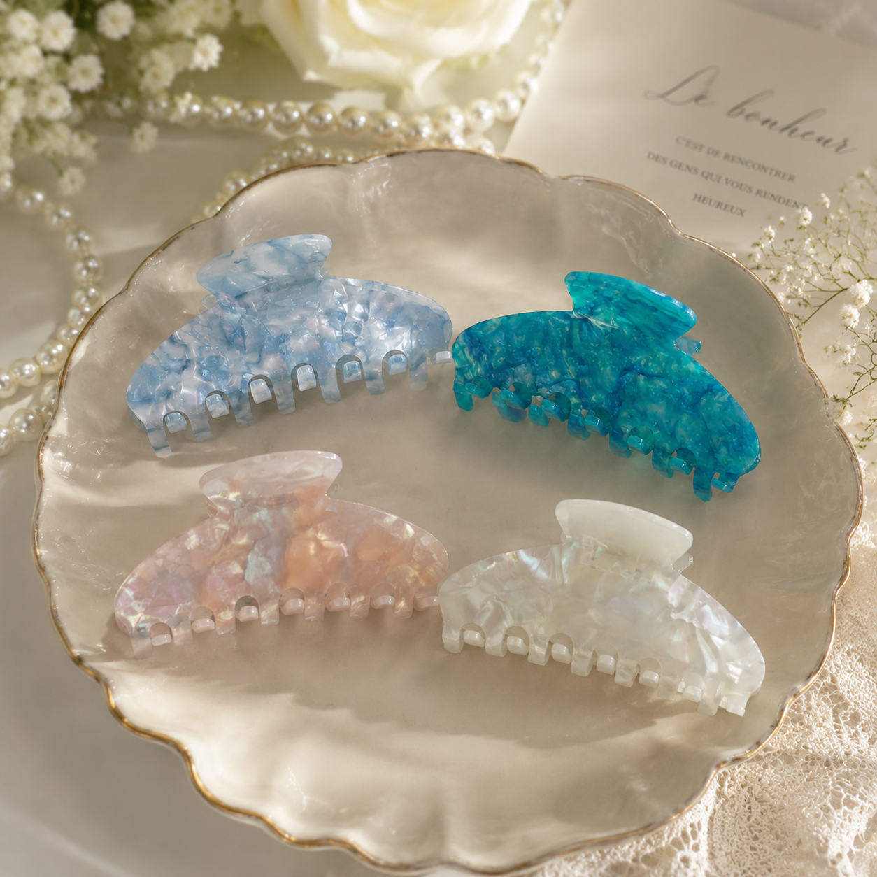 Ocean Glow Pearl Hair Claw Set (4pcs)